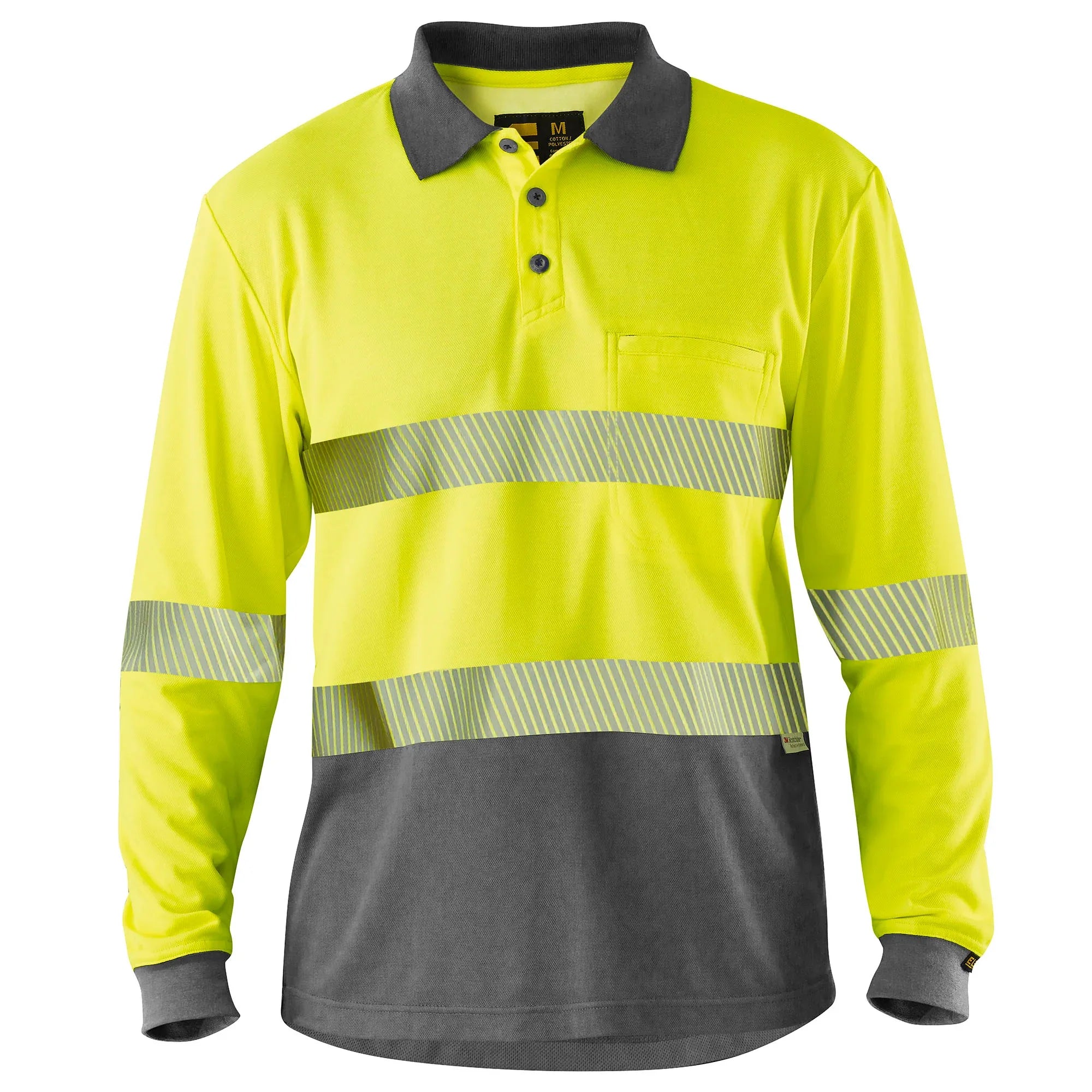 ELEVEN Workwear Spliced Hi-Vis Segmented 'Hoop' Taped L/S Polo Shirt - RSEA Safety Outlet